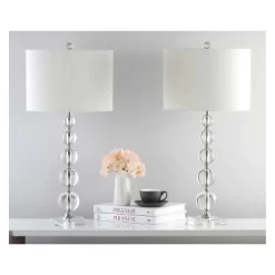 (Set Of 2) 29" Liam Stacked Crystal Ball Lamp Clear (Includes CFL Light Bulb) - Safavieh