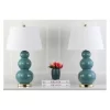 (Set Of 2) 28" Pamela Triple Gourd Ceramic Lamp Marine Blue (Includes CFL Light Bulb) - Safavieh