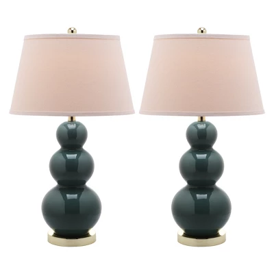 (Set Of 2) 28" Pamela Triple Gourd Ceramic Lamp Marine Blue (Includes CFL Light Bulb) - Safavieh - Image 3