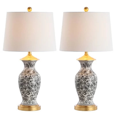 Set Of 2 Kaeden Table Lamp (Includes LED Light Bulb) Black/White - Safavieh - Image 2