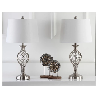(Set Of 2) 26.8" Lattice Urn Table Lamp Nickel (Includes CFL Light Bulb) - Safavieh - Image 2