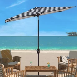 9.8' X 6.6' Rectangular Iris Fashion Line Umbrella Navy/White - Safavieh