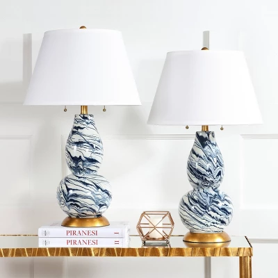 Set Of 2 Color Swirls Glass Table Lamps (Includes LED Light Bulb) Navy/White - Safavieh - Image 3
