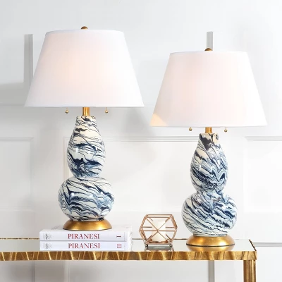 Set Of 2 Color Swirls Glass Table Lamps (Includes LED Light Bulb) Navy/White - Safavieh