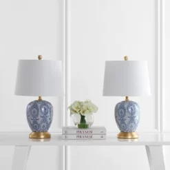 Set Of 2 Kalel Table Lamps Blue/White (Includes LED Light Bulb) - Safavieh