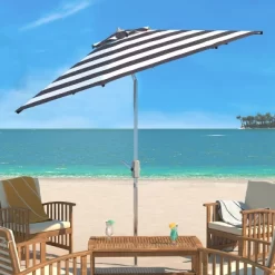 8.4' Round UV Resistant Iris Umbrella Black/White - Safavieh